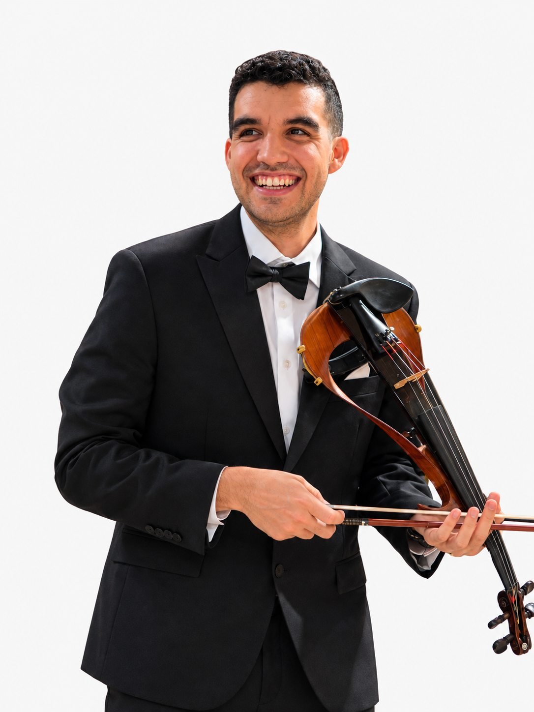 Marco Mendoza smiling and holding his violin
